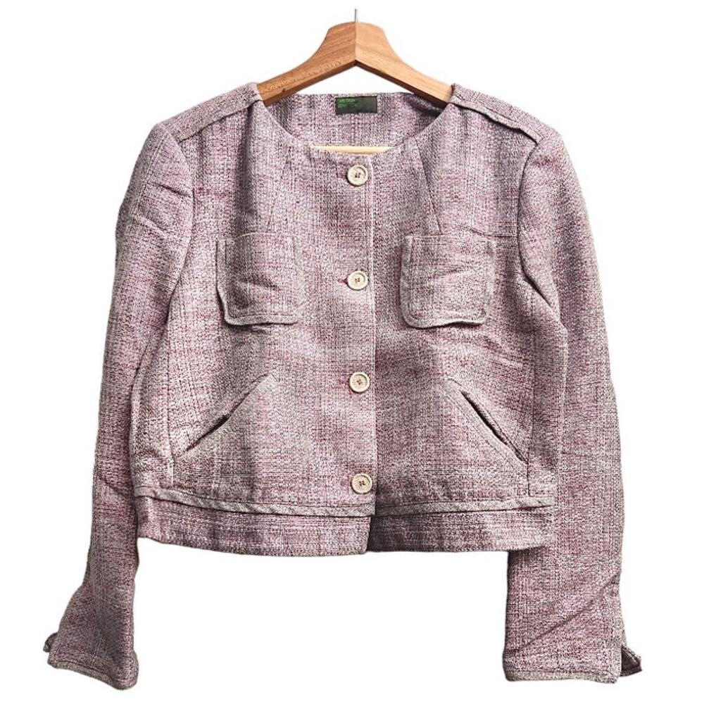 Sartoria Benetton Purple Woven Linen Blend Box Crop Blazer Jacket IT 48 US 12